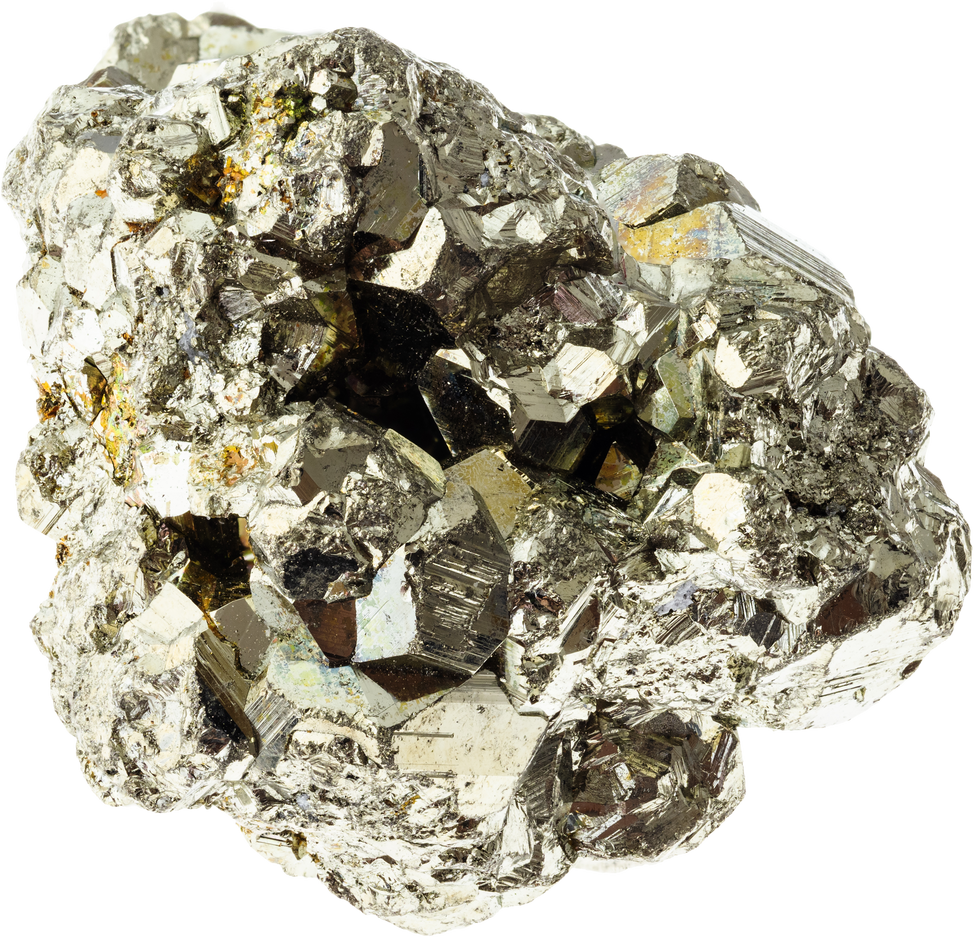 Raw Iron Pyrite (Sulfur Pyrite) Rock on White